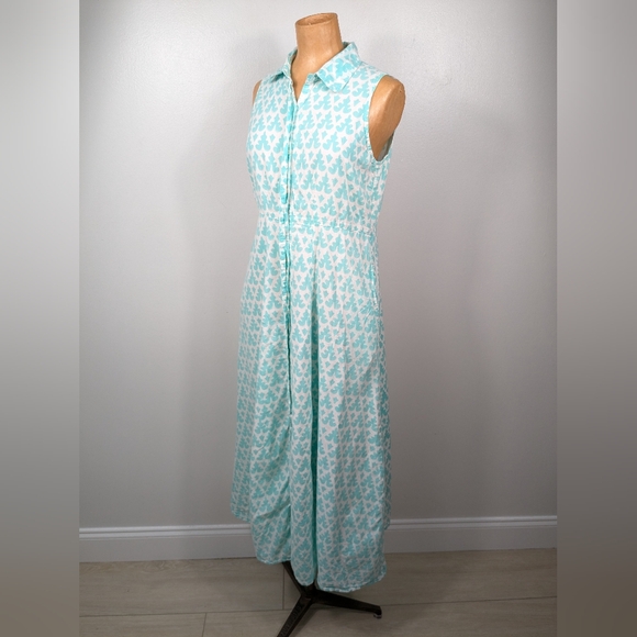 Livro Maxi Dress Womens Size Small Aqua White Boho Collared Button Front - Picture 3 of 14